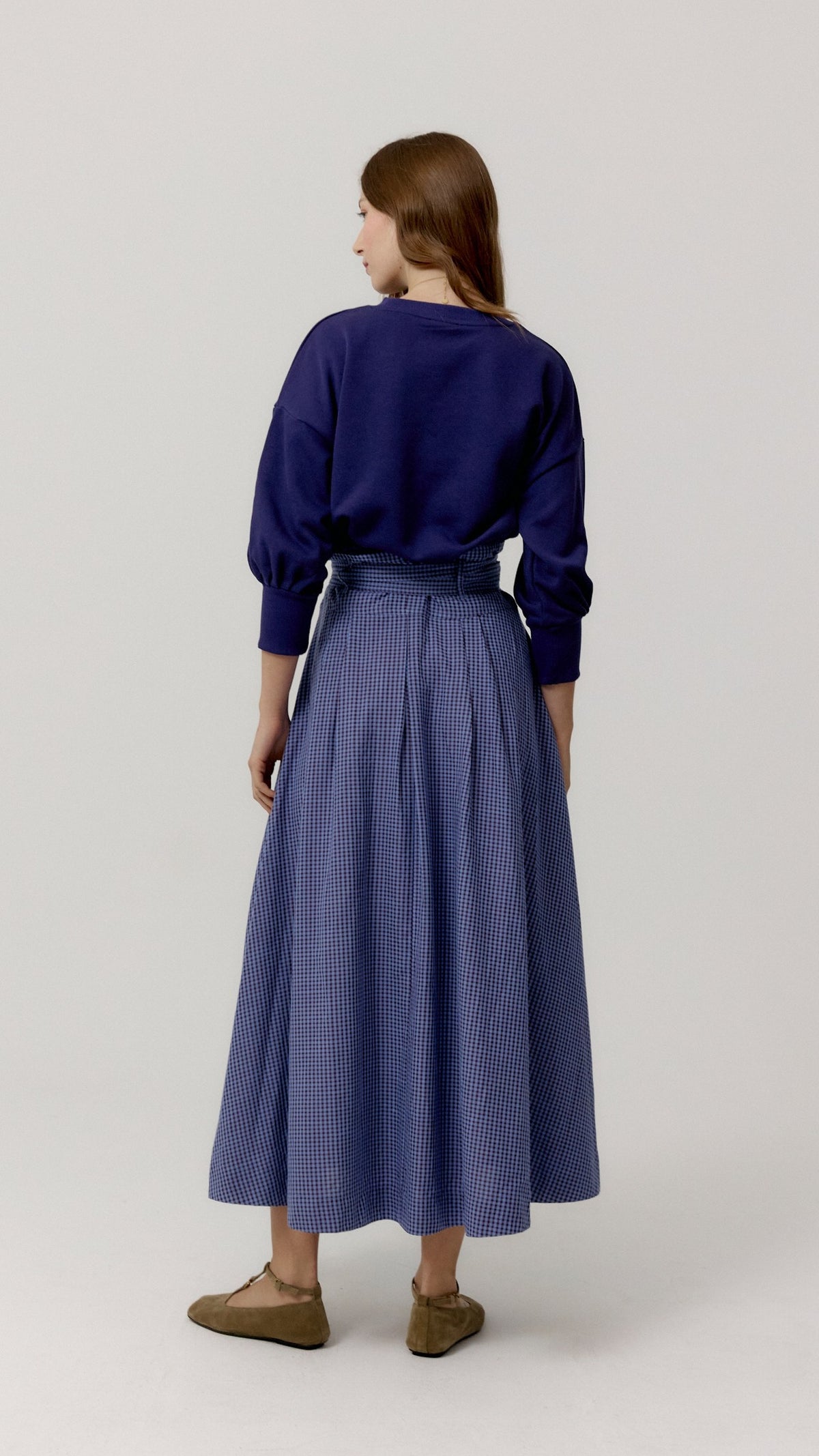 Falda Mille Lavender Checks de Biscuit, vista trasera.