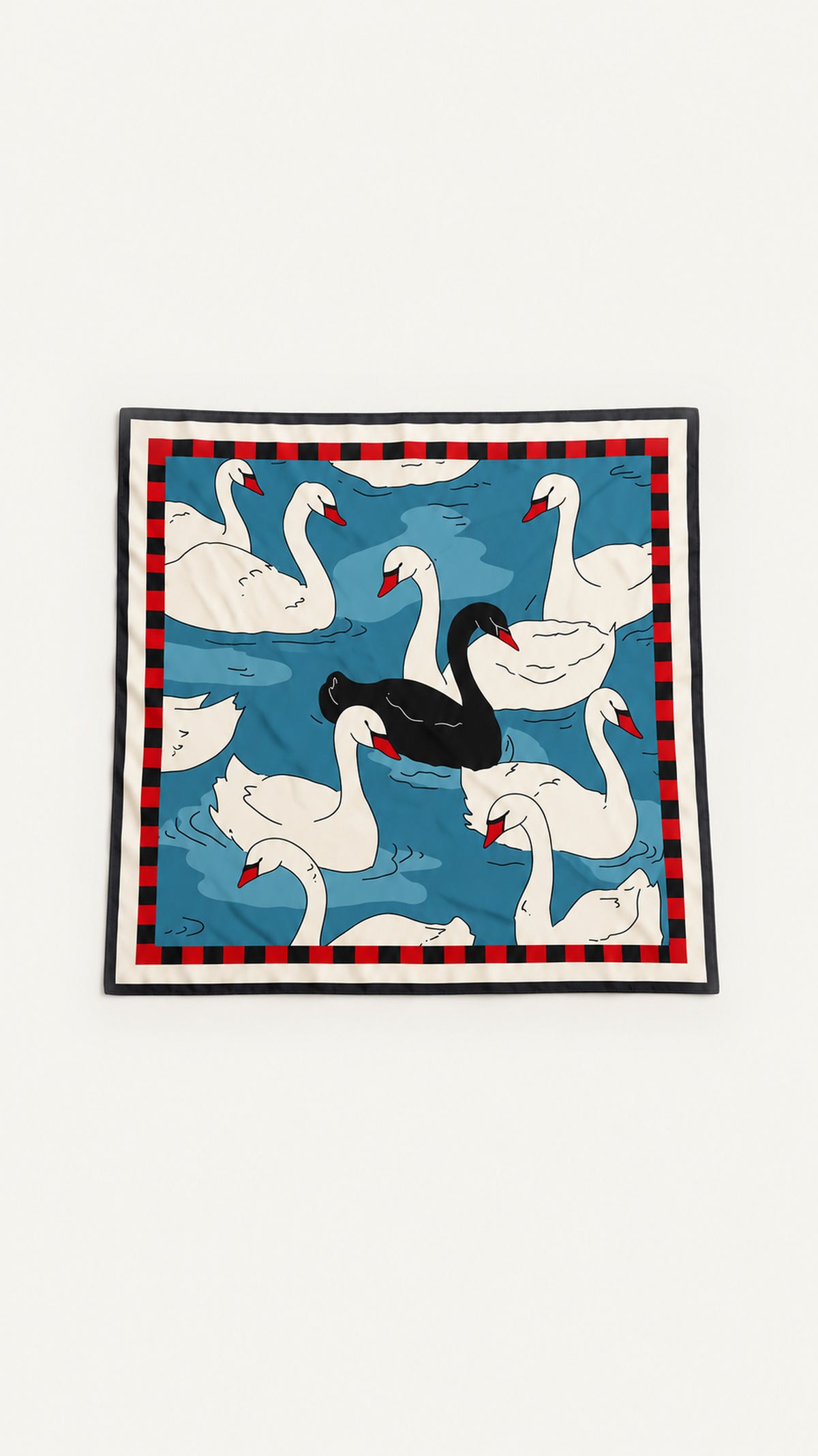 Pañuelo Swanscarf Azul extendido con estampado de cisnes